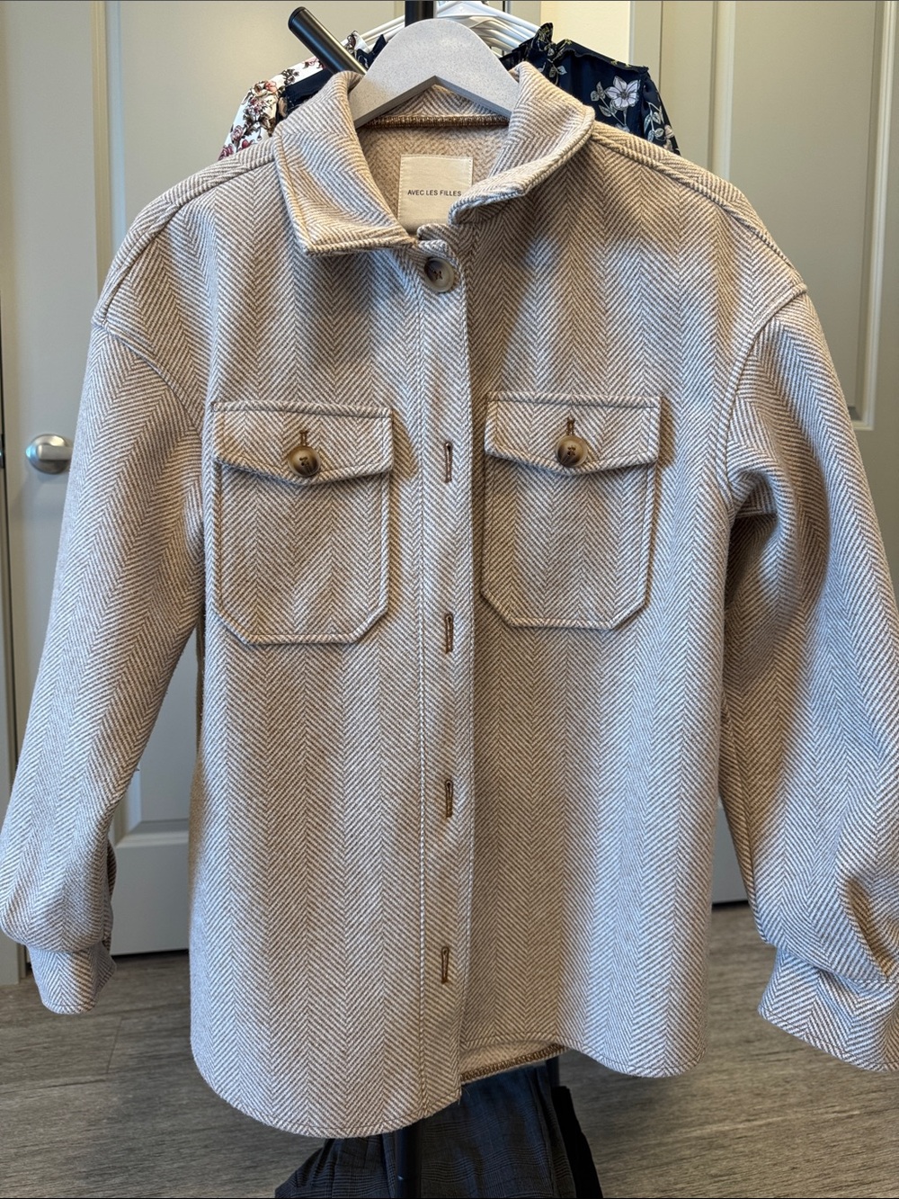 Avec Les Filles Cream and Tan Herringbone Knit Top